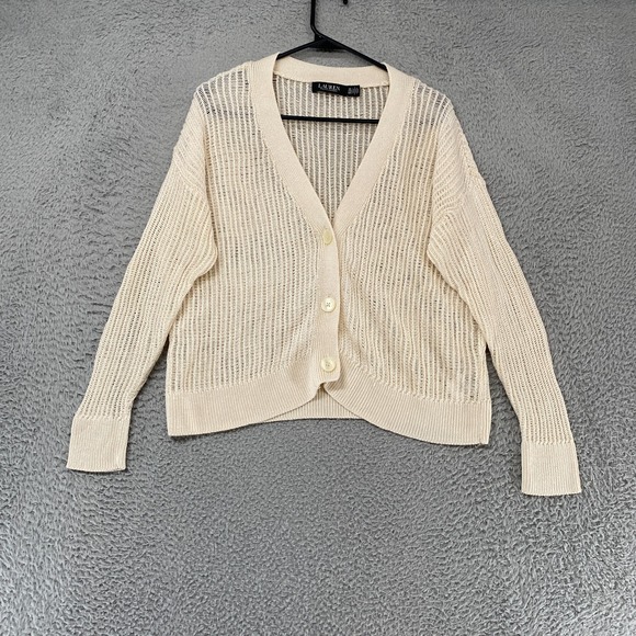 Lauren Ralph Lauren Sweaters - Lauren Ralph Lauren Cardigan Sweater Womens 2X Crochet Open Knit V Neck Cropped